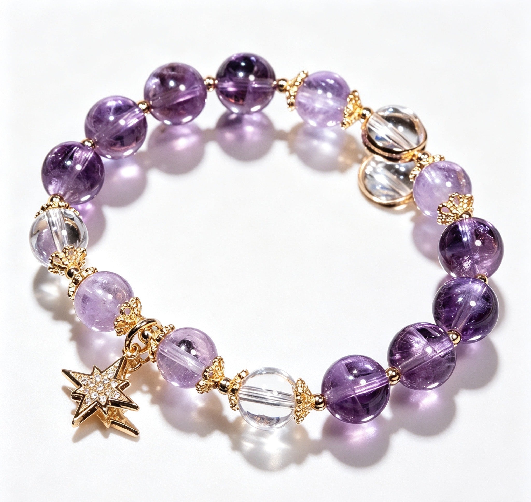 Amethyst Star Charm Bracelet