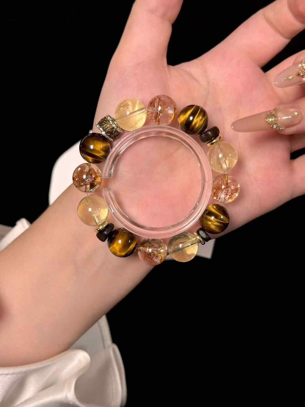 14mm Mixed Gemstone Beaded Bracelet | Gold‑Foil Inclusion Quartz, Citrine & Golden Tiger’s‑Eye | Handcrafted Jewelry Rooted in Traditional Eastern Culture
