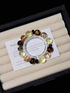 14mm Mixed Gemstone Beaded Bracelet | Gold‑Foil Inclusion Quartz, Citrine & Golden Tiger’s‑Eye | Handcrafted Jewelry Rooted in Traditional Eastern Culture