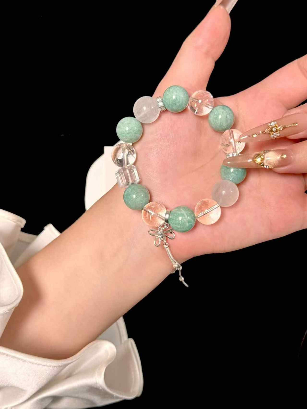 14mm Amazonite, Green Fluorite & Clear Quartz Mixed Bracelet | Natural Handcrafted Beaded Jewelry Rooted in Traditional Eastern Culture