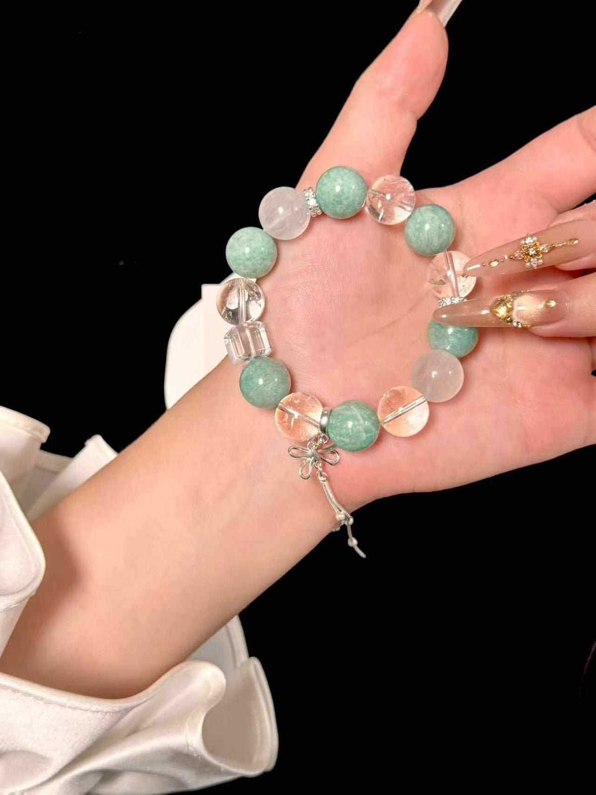 14mm Amazonite, Green Fluorite & Clear Quartz Mixed Bracelet | Natural Handcrafted Beaded Jewelry Rooted in Traditional Eastern Culture