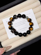 14mm Golden Tiger’s-Eye & Silver Obsidian Bracelet | Natural Handcrafted Beaded Jewelry Rooted in Traditional Eastern Culture
