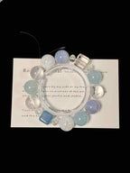 14mm Aquamarine, Blue Agate, Snow Phantom Quartz & Clear Quartz Bracelet | Natural Handcrafted Beaded Jewelry Rooted in Traditional Eastern Culture