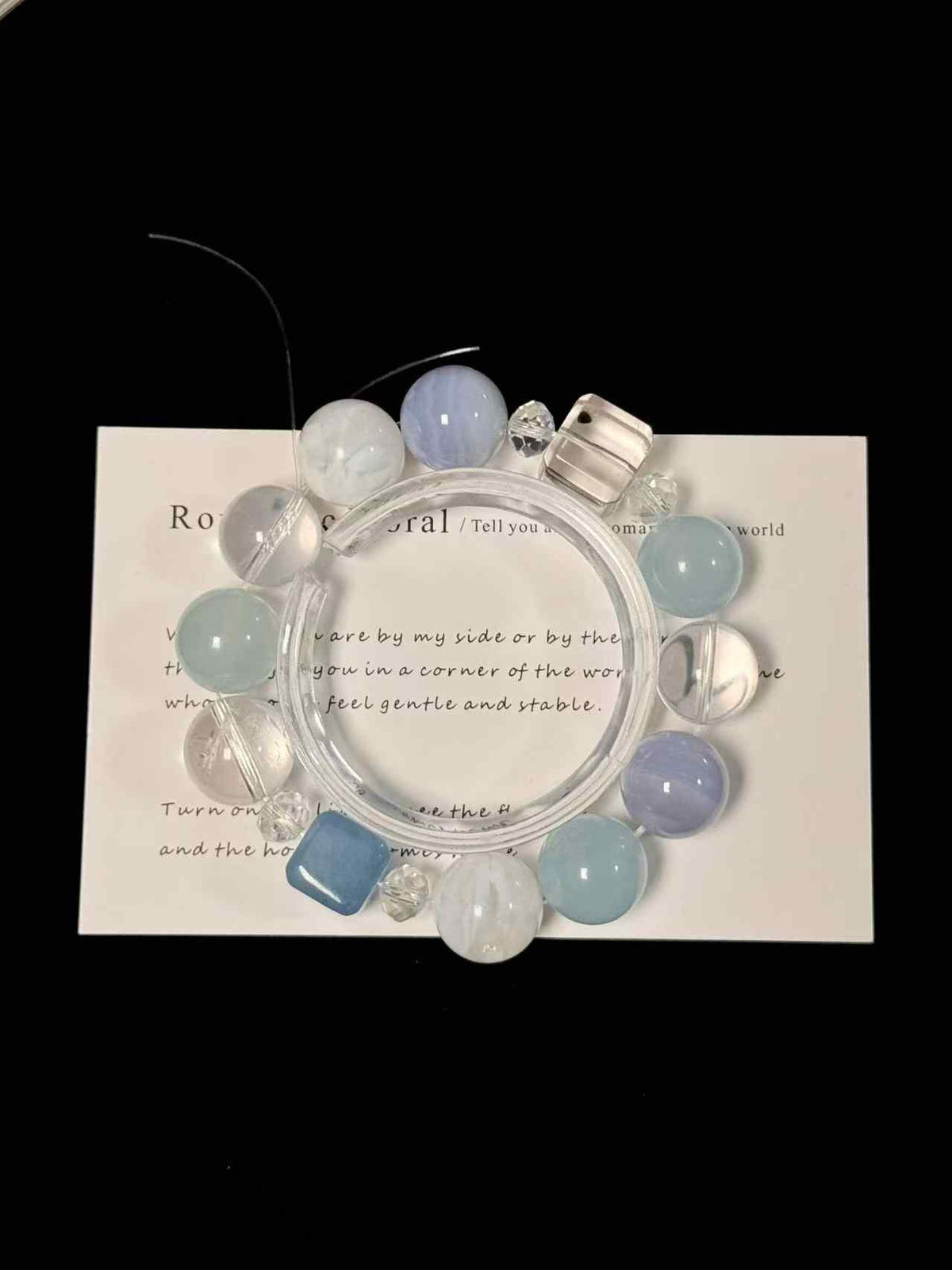 14mm Aquamarine, Blue Agate, Snow Phantom Quartz & Clear Quartz Bracelet | Natural Handcrafted Beaded Jewelry Rooted in Traditional Eastern Culture