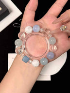 14mm Aquamarine, Blue Agate, Snow Phantom Quartz & Clear Quartz Bracelet | Natural Handcrafted Beaded Jewelry Rooted in Traditional Eastern Culture