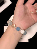 14mm Aquamarine, Blue Agate, Snow Phantom Quartz & Clear Quartz Bracelet | Natural Handcrafted Beaded Jewelry Rooted in Traditional Eastern Culture