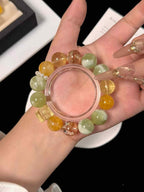 14mm Mixed Gemstone Bracelet | Gold-Foil Inclusion Quartz, Yellow Inclusion Quartz, Citrine & Prehnite | Handcrafted Natural Jewelry Rooted in Traditional Eastern Culture