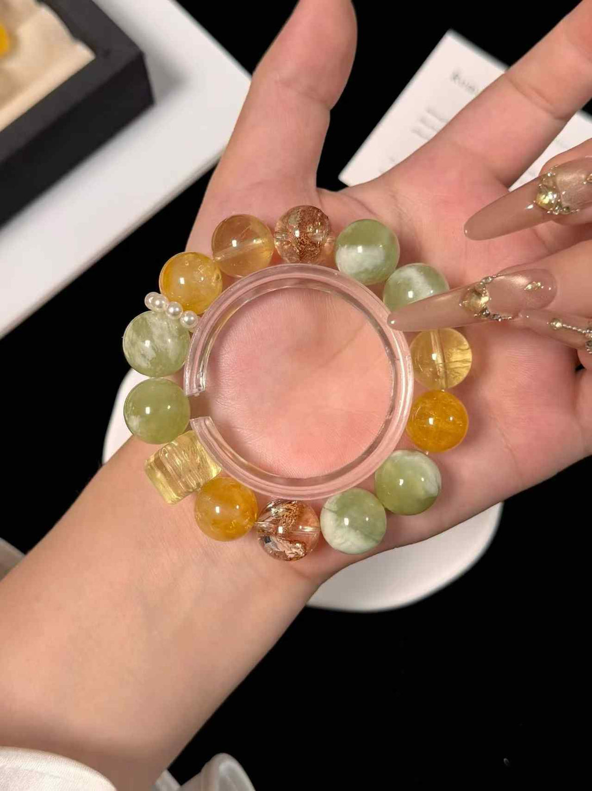 14mm Mixed Gemstone Bracelet | Gold-Foil Inclusion Quartz, Yellow Inclusion Quartz, Citrine & Prehnite | Handcrafted Natural Jewelry Rooted in Traditional Eastern Culture