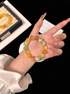 14mm Mixed Gemstone Bracelet | Gold-Foil Inclusion Quartz, Yellow Inclusion Quartz, Citrine & Prehnite | Handcrafted Natural Jewelry Rooted in Traditional Eastern Culture