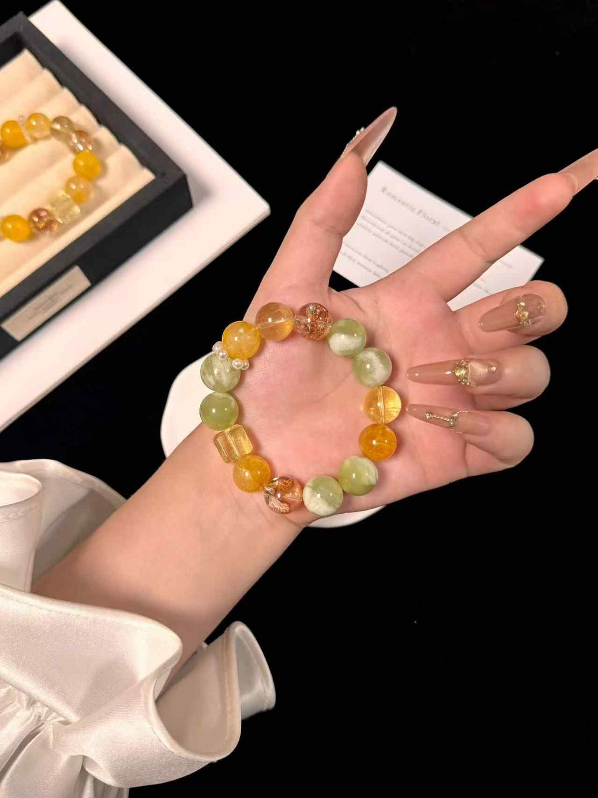14mm Mixed Gemstone Bracelet | Gold-Foil Inclusion Quartz, Yellow Inclusion Quartz, Citrine & Prehnite | Handcrafted Natural Jewelry Rooted in Traditional Eastern Culture