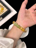 14mm Mixed Gemstone Bracelet | Gold-Foil Inclusion Quartz, Yellow Inclusion Quartz, Citrine & Prehnite | Handcrafted Natural Jewelry Rooted in Traditional Eastern Culture