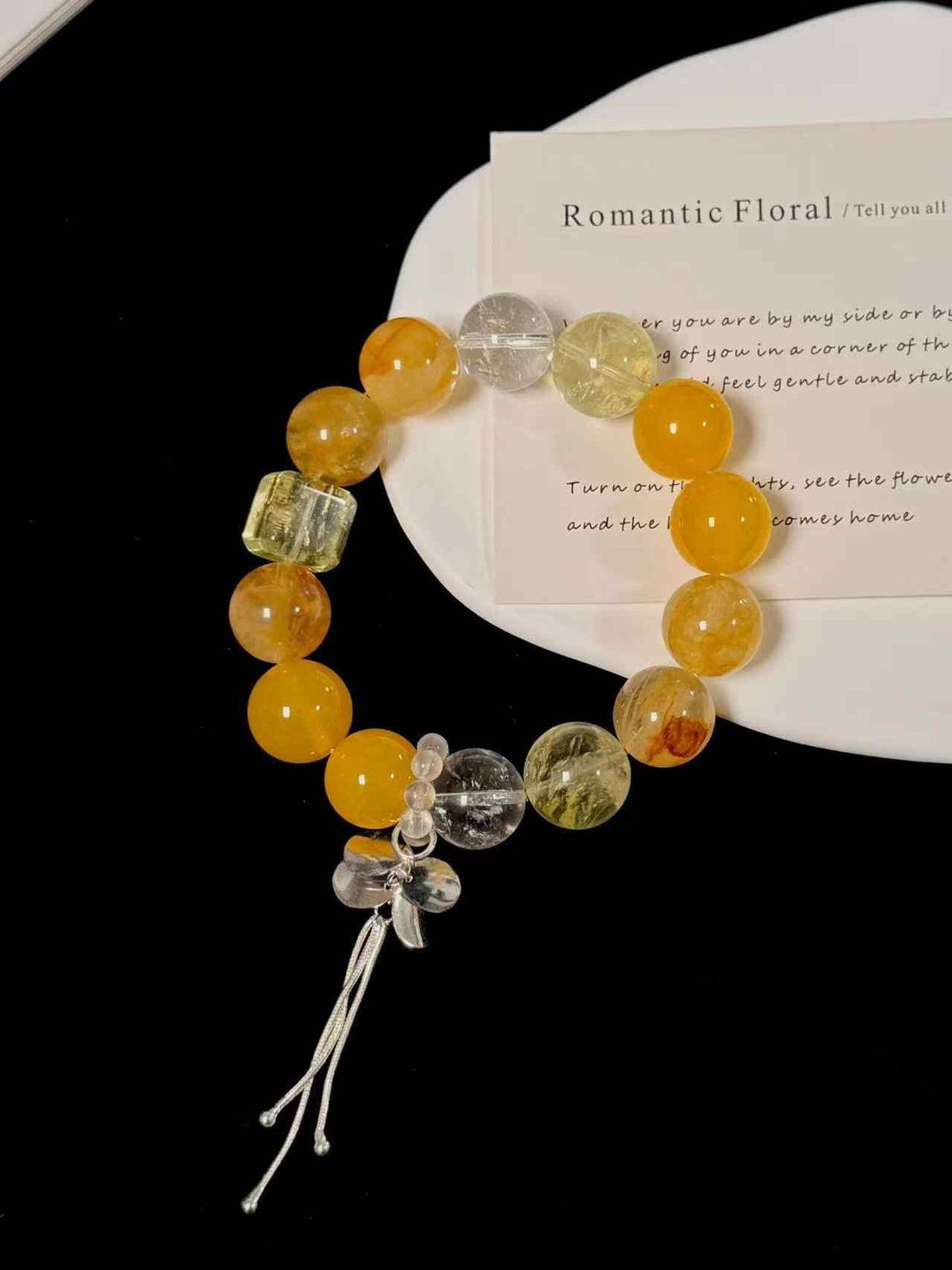 14mm Mixed Gemstone Bracelet | Yellow Inclusion Quartz, Citrine, Clear Quartz & Yellow Agate | Handcrafted Natural Beaded Jewelry Rooted in Traditional Eastern Culture
