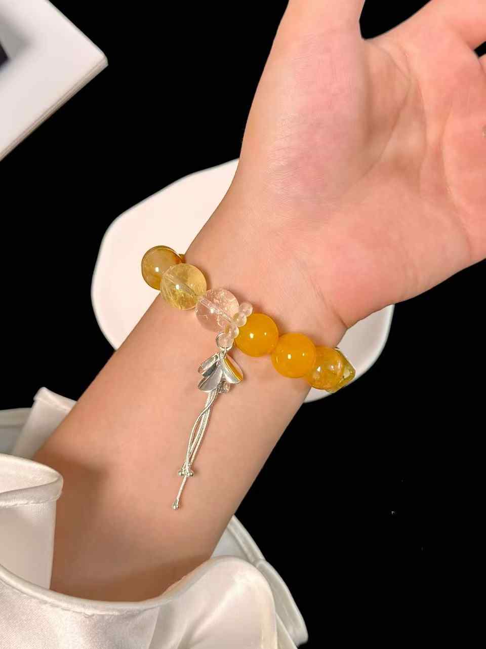 14mm Mixed Gemstone Bracelet | Yellow Inclusion Quartz, Citrine, Clear Quartz & Yellow Agate | Handcrafted Natural Beaded Jewelry Rooted in Traditional Eastern Culture