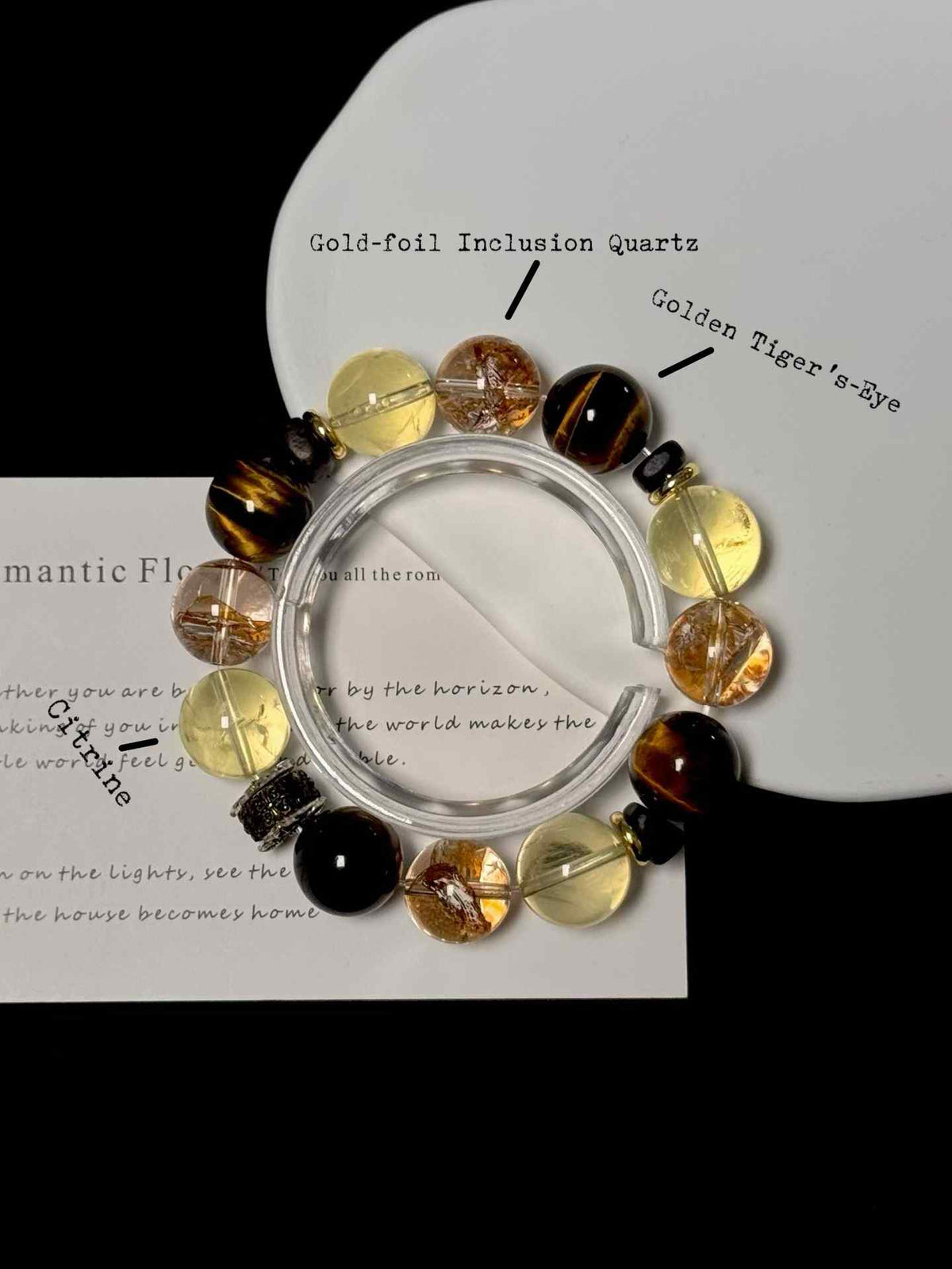 14mm Mixed Gemstone Beaded Bracelet | Gold‑Foil Inclusion Quartz, Citrine & Golden Tiger’s‑Eye | Handcrafted Jewelry Rooted in Traditional Eastern Culture