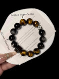14mm Golden Tiger’s-Eye & Silver Obsidian Bracelet | Natural Handcrafted Beaded Jewelry Rooted in Traditional Eastern Culture