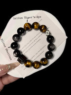 14mm Golden Tiger’s-Eye & Silver Obsidian Bracelet | Natural Handcrafted Beaded Jewelry Rooted in Traditional Eastern Culture