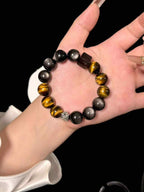 14mm Golden Tiger’s-Eye & Silver Obsidian Bracelet | Natural Handcrafted Beaded Jewelry Rooted in Traditional Eastern Culture