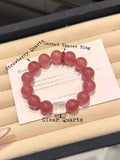 13.5mm Strawberry Quartz & Clear Quartz Bracelet with Garnet Spacer Ring | Handcrafted Natural Stone Jewelry Rooted in Traditional Eastern Culture