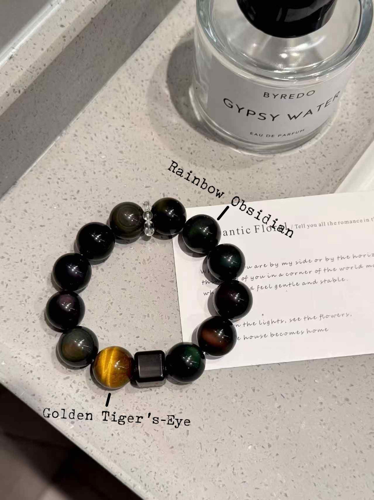 15mm Rainbow Obsidian & Golden Tiger’s Eye Bracelet | Handcrafted Natural Stone Beaded Jewelry Rooted in Traditional Eastern Culture