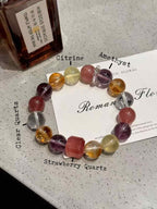 12mm Citrine, Amethyst, Strawberry Quartz & Clear Quartz Bracelet | Handcrafted Natural Beaded Jewelry Rooted in Traditional Eastern Culture