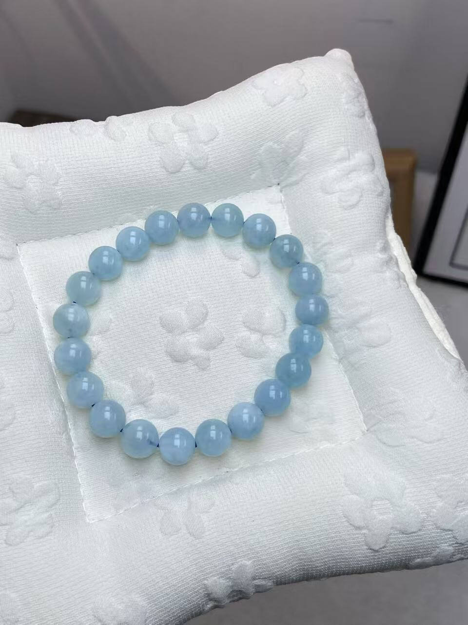 9mm Natural Aquamarine Bracelet | Handcrafted Calming Blue Gemstone Beaded Jewelry Rooted in Traditional Eastern Culture