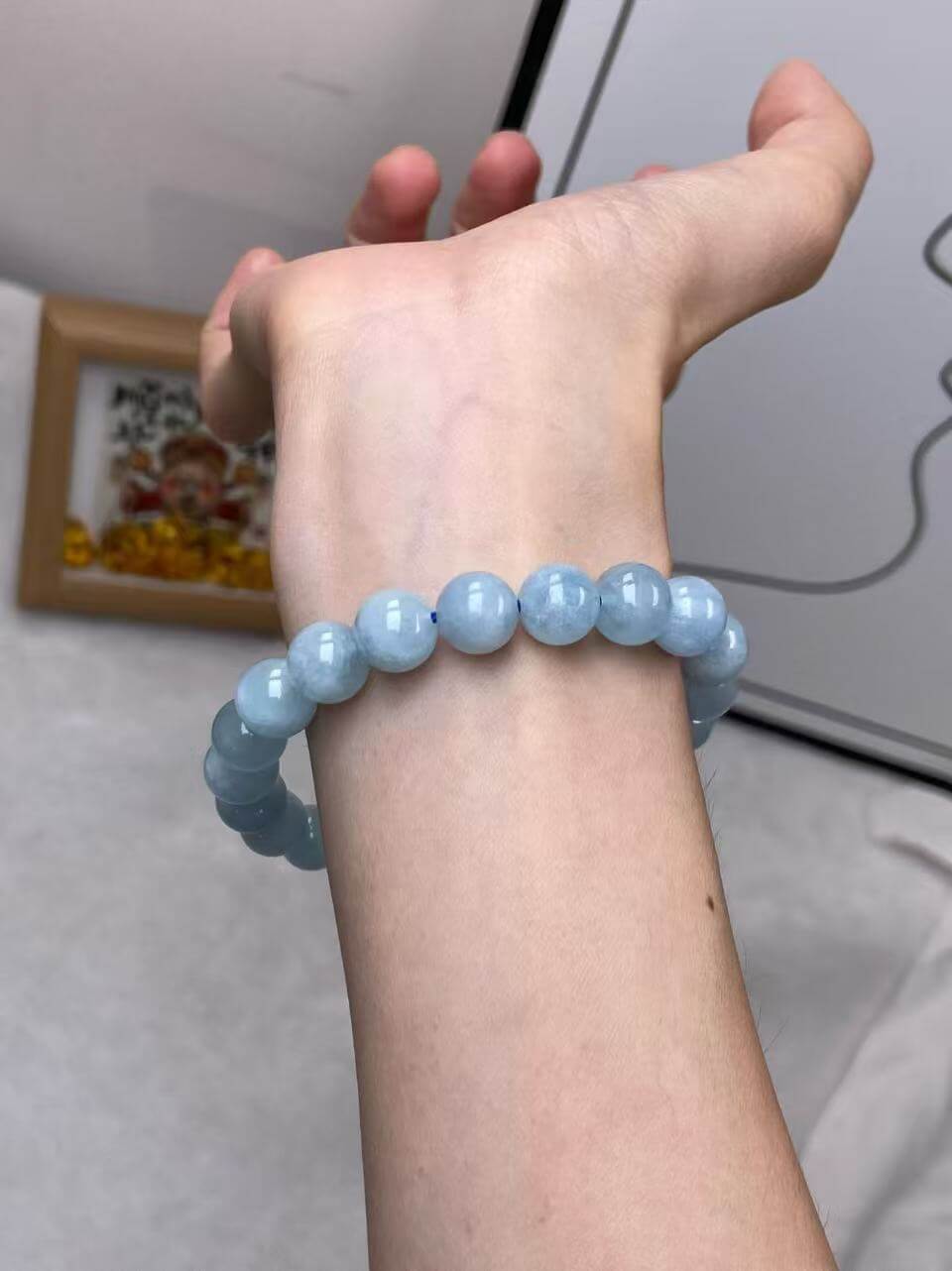 9mm Natural Aquamarine Bracelet | Handcrafted Calming Blue Gemstone Beaded Jewelry Rooted in Traditional Eastern Culture