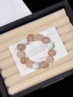 15mm Snow Phantom Quartz, Madagascar Rose Quartz & Cherry Blossom Agate Bracelet | Handcrafted Natural Beaded Jewelry Rooted in Traditional Eastern Culture