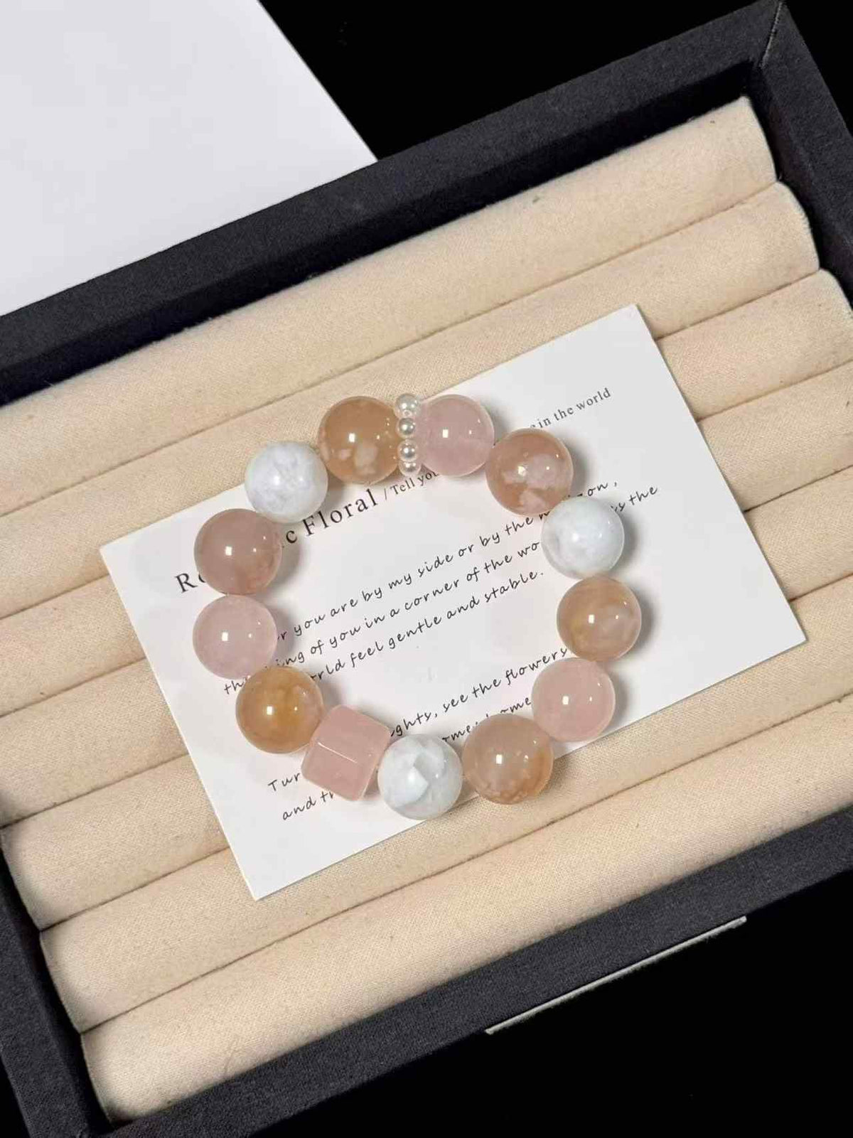 15mm Snow Phantom Quartz, Madagascar Rose Quartz & Cherry Blossom Agate Bracelet | Handcrafted Natural Beaded Jewelry Rooted in Traditional Eastern Culture
