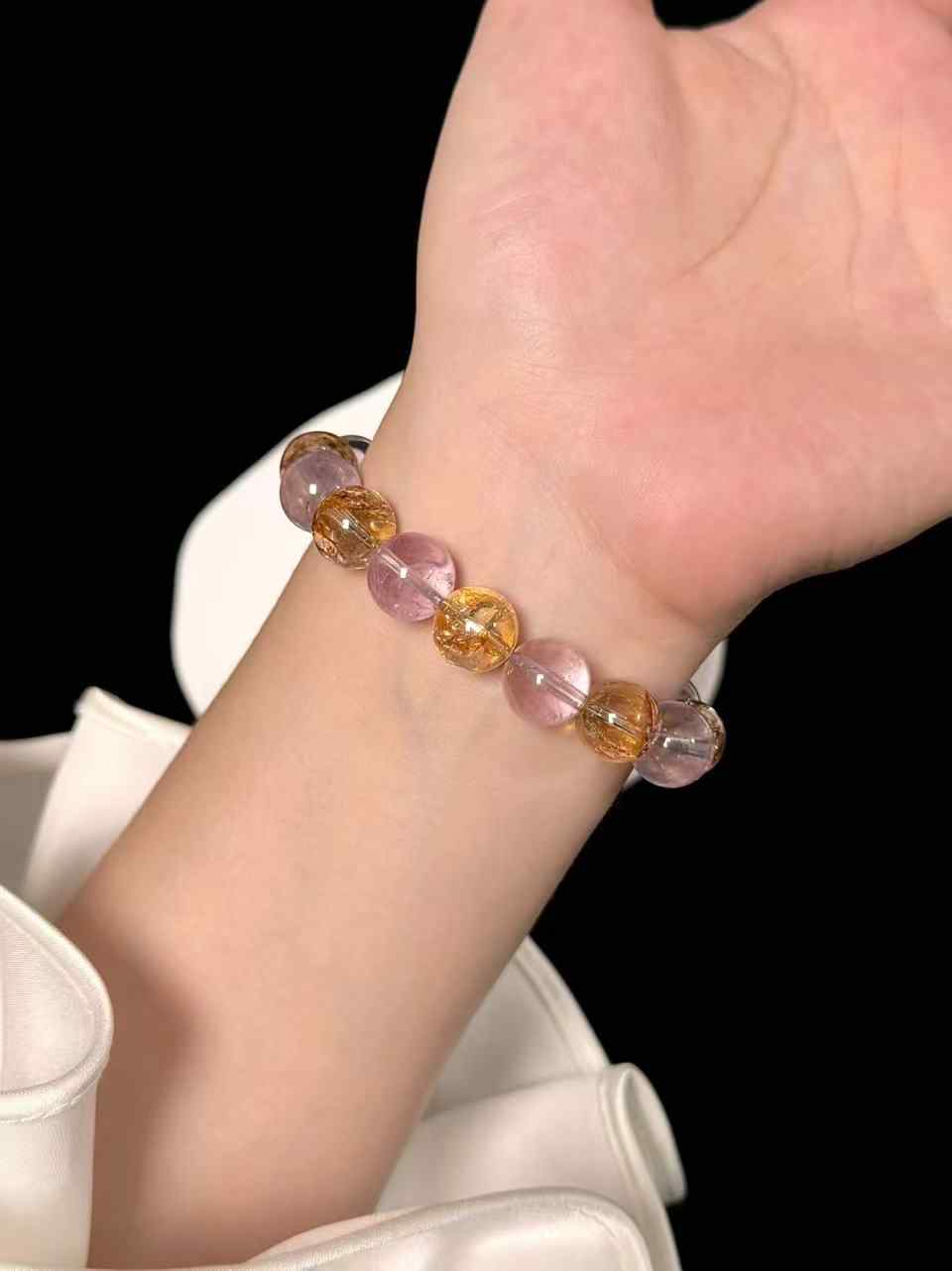 12mm Amethyst & Gold-Foil Inclusion Quartz Bracelet | Handcrafted Natural Beaded Jewelry Rooted in Traditional Eastern Culture