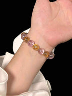 12mm Amethyst & Gold-Foil Inclusion Quartz Bracelet | Handcrafted Natural Beaded Jewelry Rooted in Traditional Eastern Culture