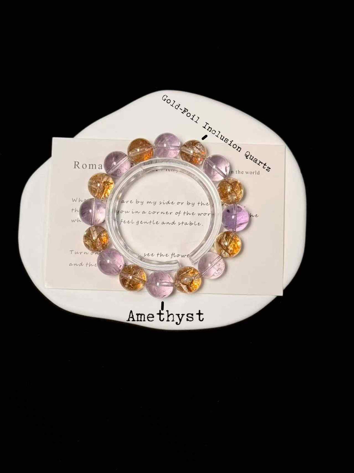 12mm Amethyst & Gold-Foil Inclusion Quartz Bracelet | Handcrafted Natural Beaded Jewelry Rooted in Traditional Eastern Culture