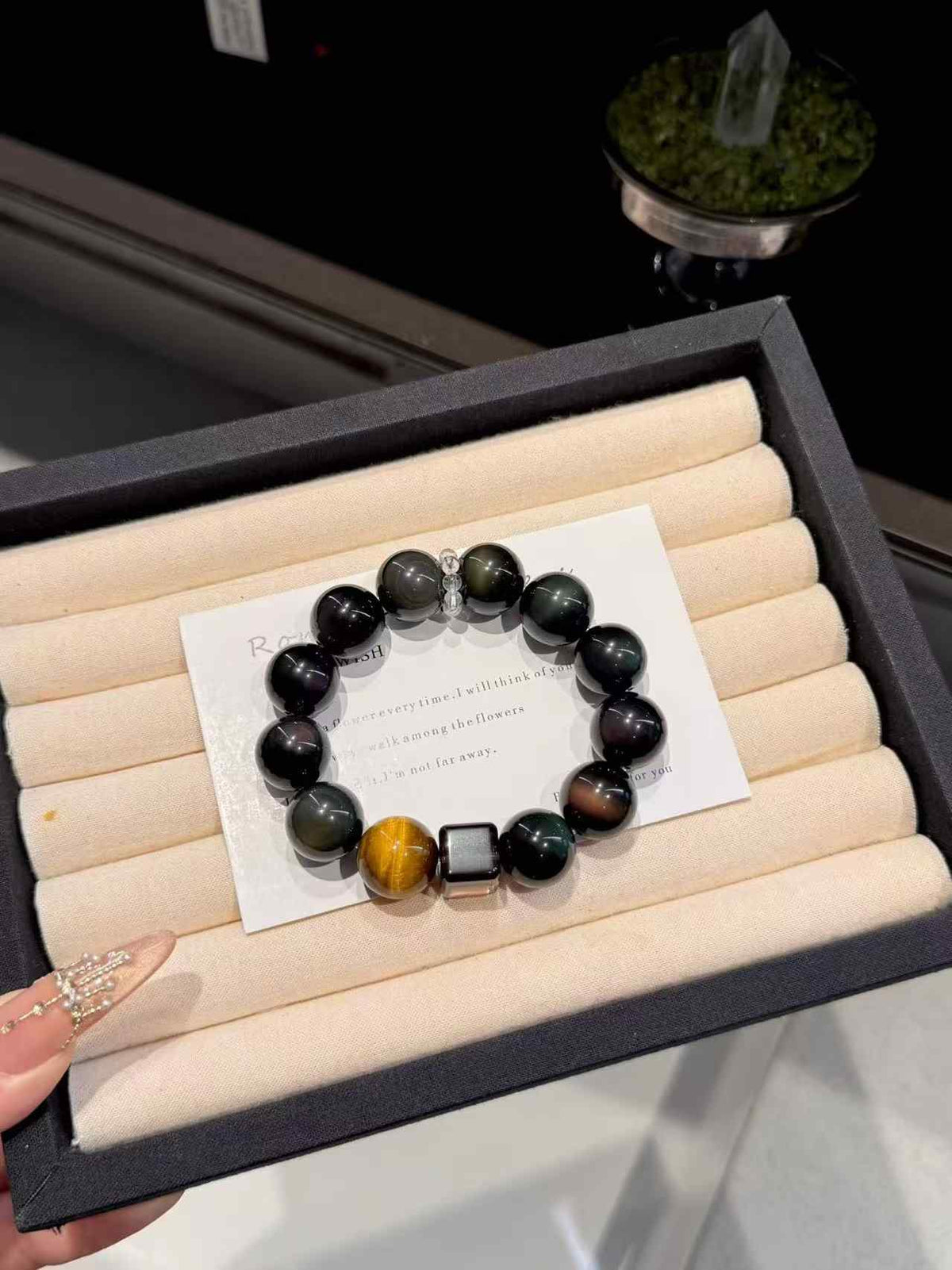 15mm Rainbow Obsidian & Golden Tiger’s Eye Bracelet | Handcrafted Natural Stone Beaded Jewelry Rooted in Traditional Eastern Culture