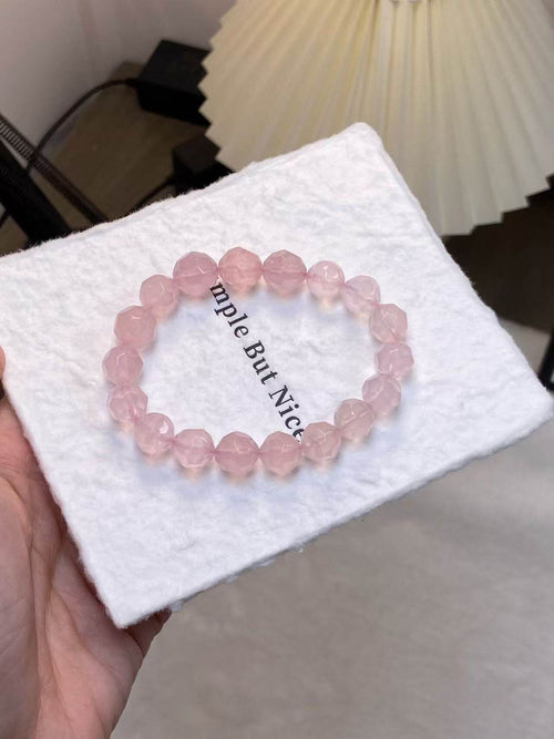 10mm Faceted Rose Quartz Bracelet | Handcrafted Natural Cut Crystal Jewelry Rooted in Traditional Eastern Culture