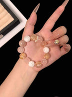 15mm Snow Phantom Quartz, Madagascar Rose Quartz & Cherry Blossom Agate Bracelet | Handcrafted Natural Beaded Jewelry Rooted in Traditional Eastern Culture