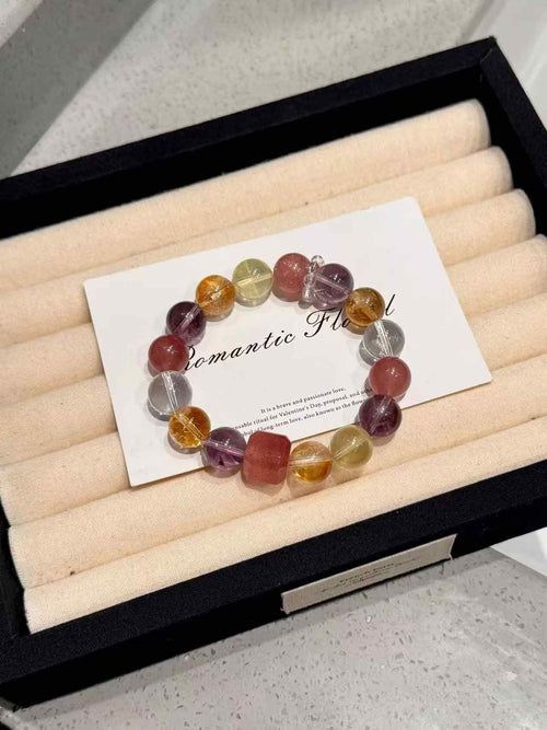 12mm Citrine, Amethyst, Strawberry Quartz & Clear Quartz Bracelet | Handcrafted Natural Beaded Jewelry Rooted in Traditional Eastern Culture