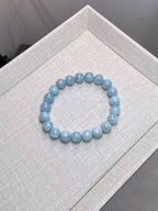 9mm Natural Aquamarine Bracelet | Handcrafted Calming Blue Gemstone Beaded Jewelry Rooted in Traditional Eastern Culture