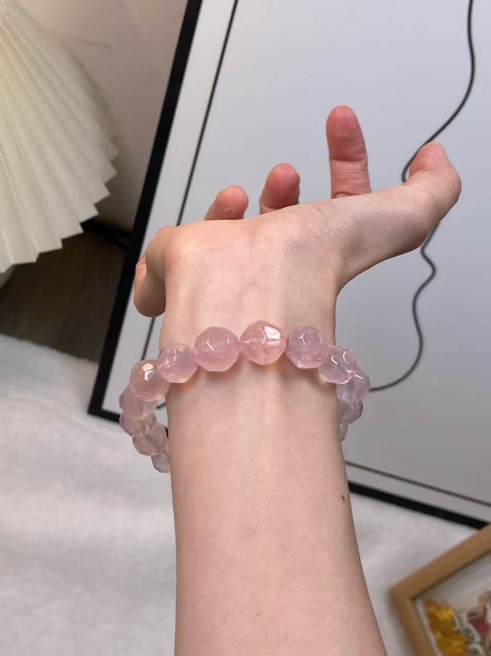 10mm Faceted Rose Quartz Bracelet | Handcrafted Natural Cut Crystal Jewelry Rooted in Traditional Eastern Culture