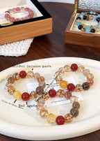 15mm Mixed Gemstone Bracelet | Gold-Foil Inclusion Quartz, Smoky Quartz, Black-Gold Super Seven, Yellow Inclusion Quartz & Red Agate | Handcrafted Natural Beaded Jewelry Rooted in Traditional Eastern Culture
