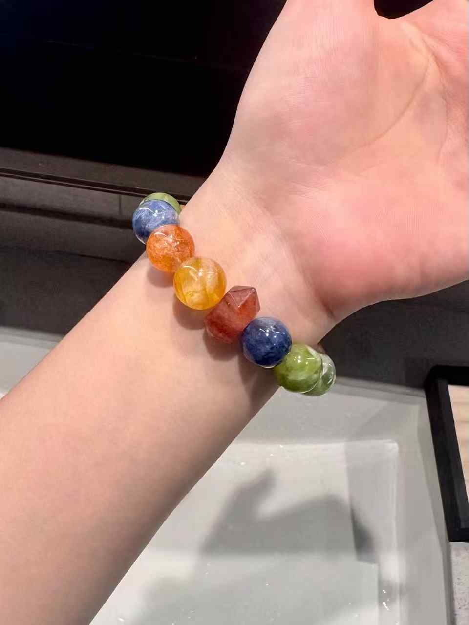 15mm Kyanite, Red Inclusion Quartz, Yellow Inclusion Quartz & Serpentine Jade Bracelet | Handcrafted Natural Beaded Jewelry Rooted in Traditional Eastern Culture